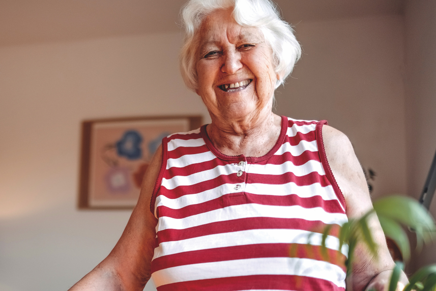A woman smiling.
