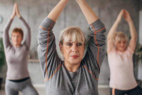 A woman doing yoga.